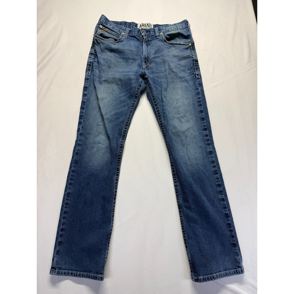 Ariat‎ M4 Low Rise Bootcut Jeans Mens 36x34.5 Blue Medium Wash Denim Cotton Logo